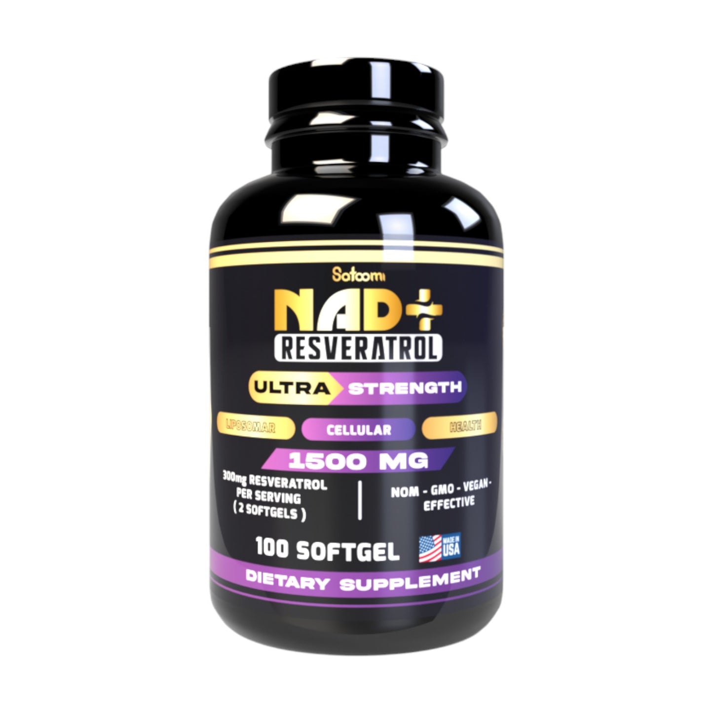 Resveratrol NAD+ Ultra Fuerte Americano 1500mg – 100 Cápsulas | Satoomi